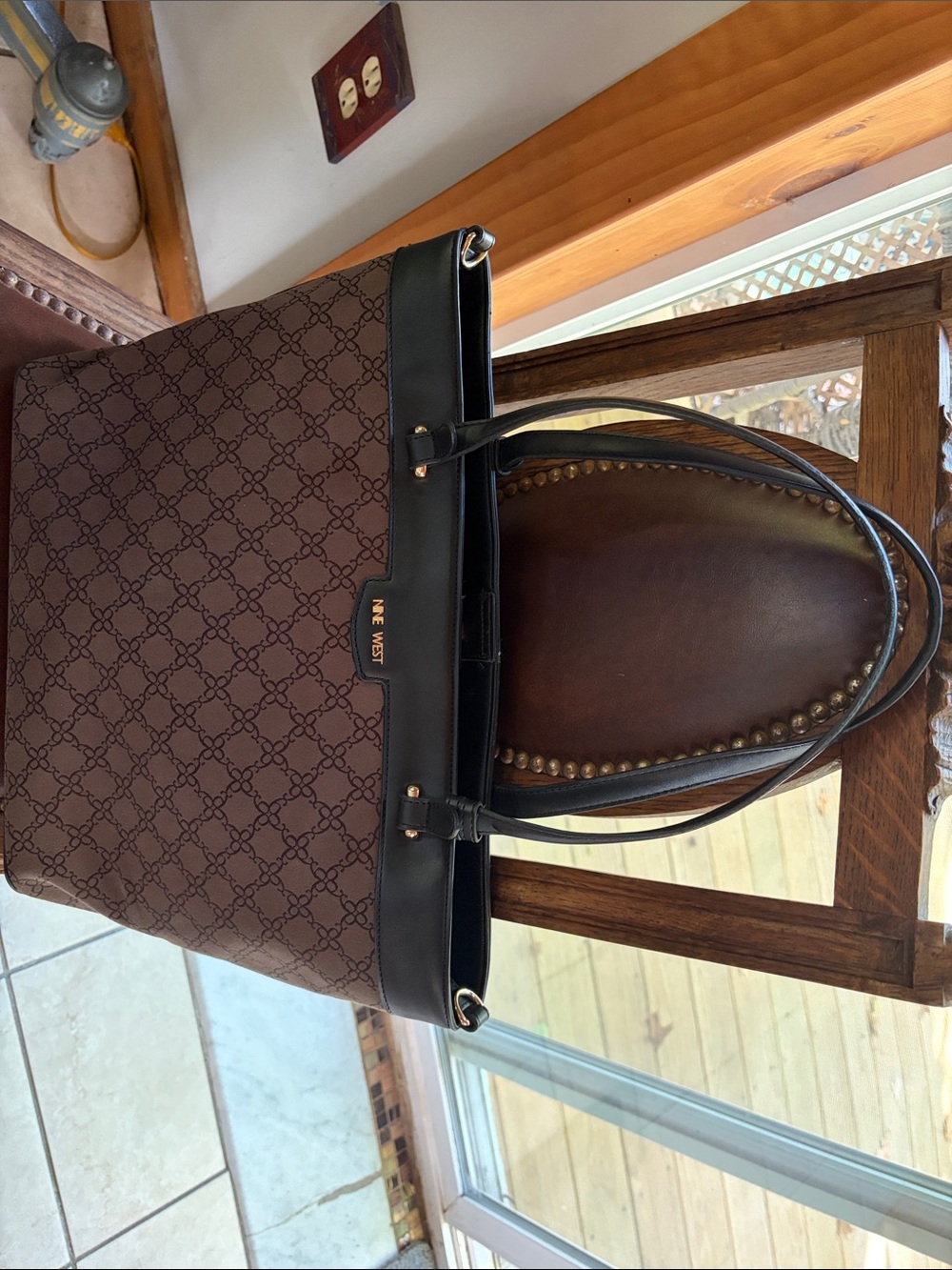 Nine West Brown & Black Logo-Print Tote Bag